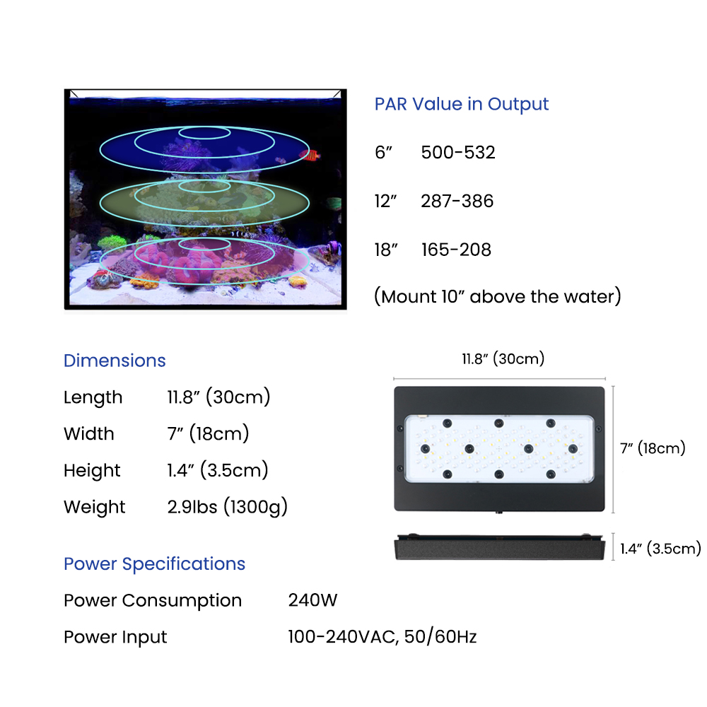 A8SE II Max And Blue 240W Full - Aquarium Marine Lights 评论和价格